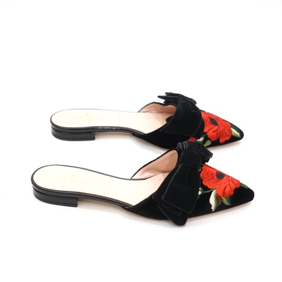 Kate Spade Rose Embroidered Velvet Slip On Flats - Picture 5 of 7